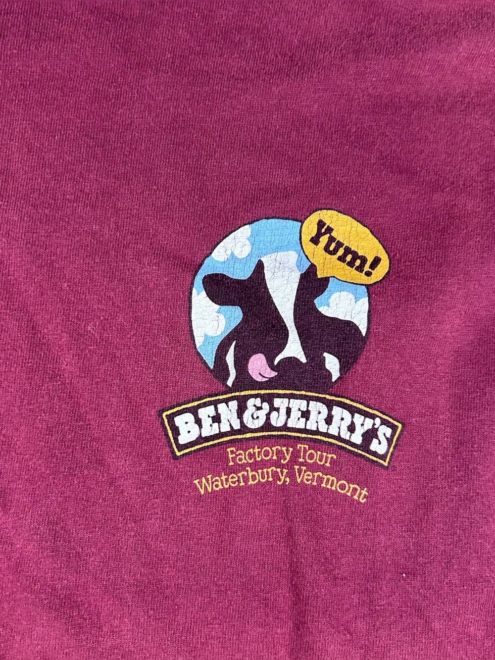 Vintage Ben & Jerrys Shirt Men’s L Maroon Faded Cow Factory Tour Tee Faded RARE